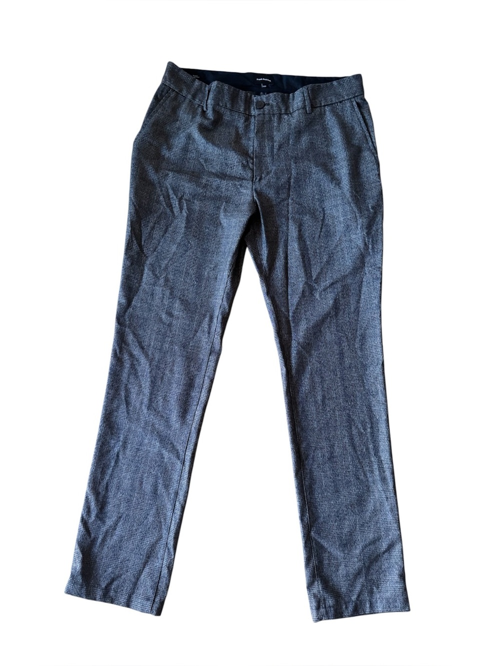 Frank And Oak Gray Plaid Pants Trousers Newport Straight Droit Button Zip Fly